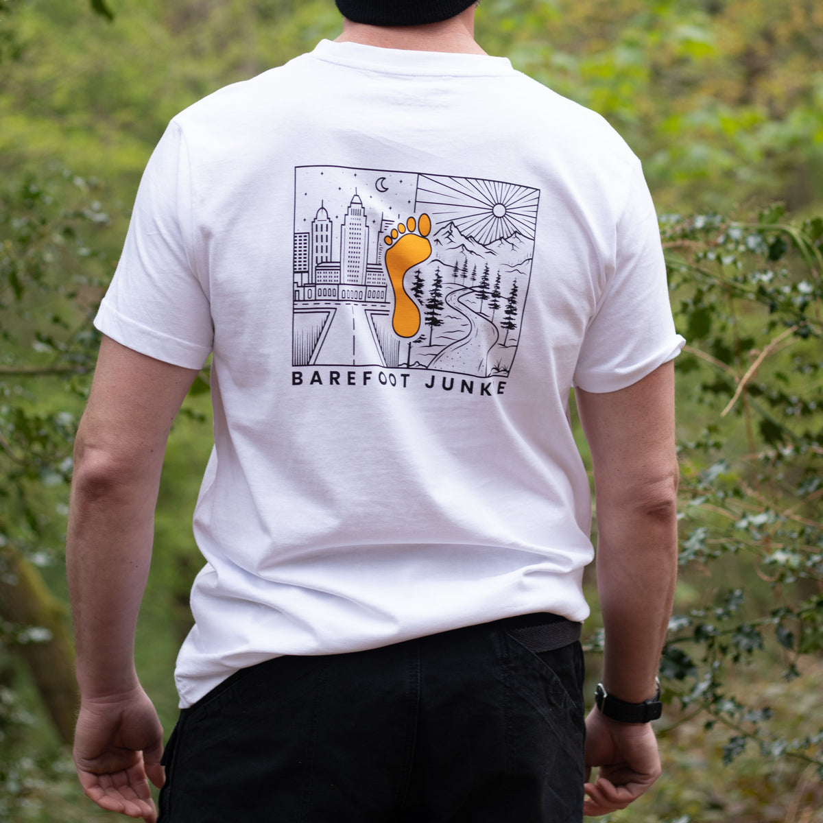 Barefoot Junkie Night & Day T-Shirt White (Unisex Fit)